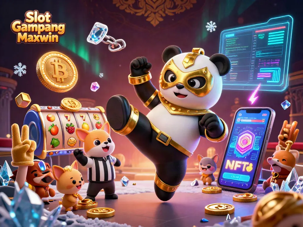 Engage with Slot Gampang Maxwin through a thrilling display of 3D cartoon wrestling action in a vibrant casino setting.