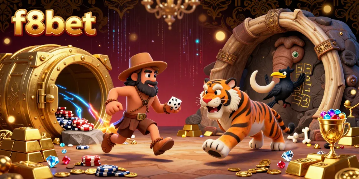 Play exciting casino games at f8bet, featuring vibrant characters, golden treasures, and dynamic action!