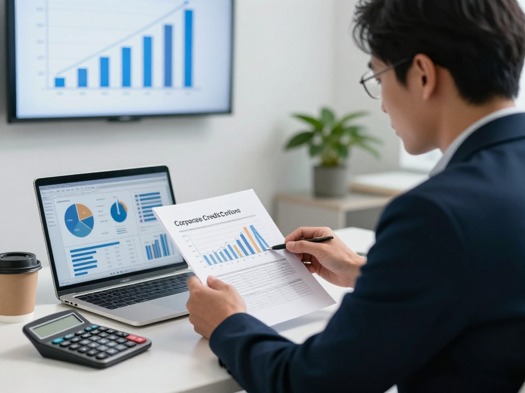 Företagskredit och finansiella analyser i en modern kontorsmiljö.