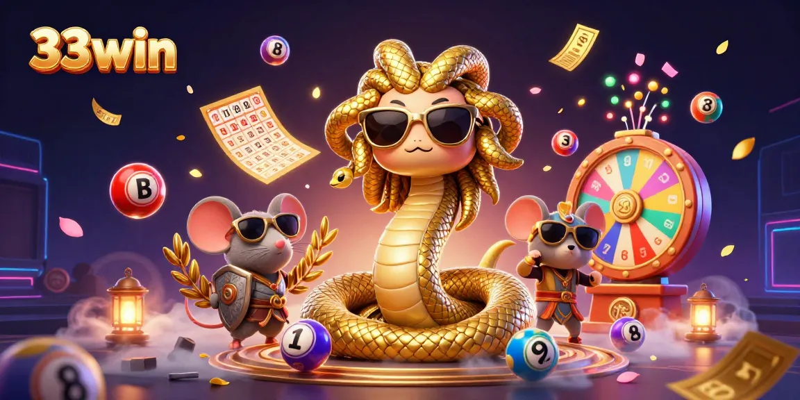 33win games energize players with vibrant lottery elements in an interactive casino scene.