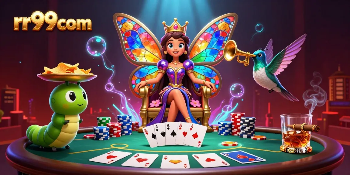 Experience the excitement of rr99 com with vibrant poker games and dynamic characters in a colorful casino scene.