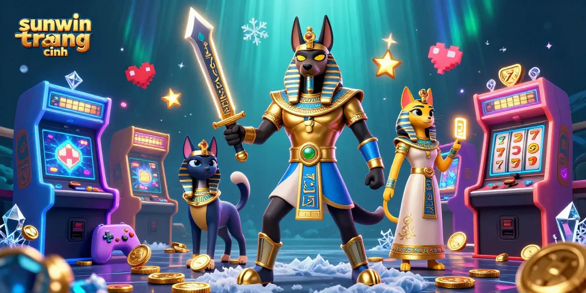 Experience the vibrant action of sunwin trang chính with Anubis and Bastet amidst dynamic casino elements.