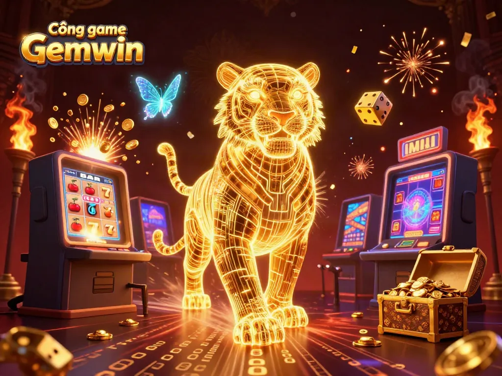 Engage with Cổng game Gemwin and discover vibrant 3D casino landscapes filled with game elements and energy.