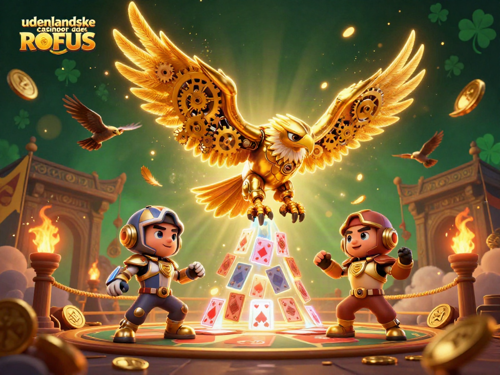 Engage with udenlandske casinoer uden ROFUS in this vibrant 3D scene full of dynamic gambling elements.