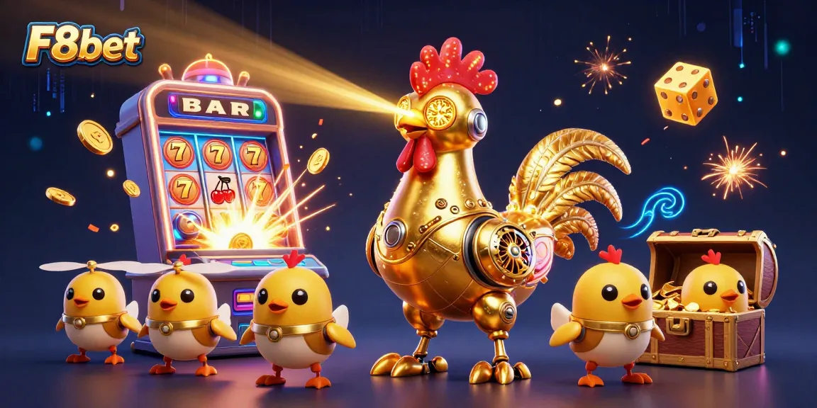 Experience exciting gameplay at F8bet with golden rooster robots and thrilling slot machines.