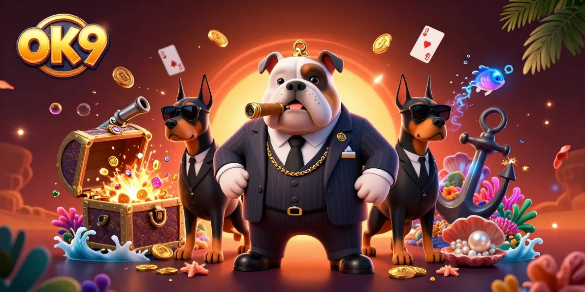 Bet on ok9's exciting features, with a mafia boss bulldog and bodyguard Dobermans amidst exploding treasures.