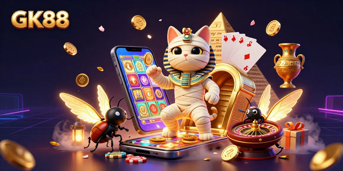 GK88 offers exciting casino bonuses with animated characters in a vibrant casino scene.