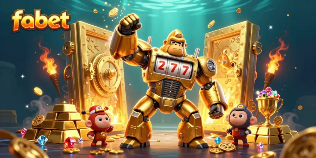 Join the excitement at fabet with a dynamic golden gorilla mech and treasure elements bursting forth!
