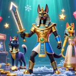 Experience the vibrant action of sunwin trang chính with Anubis and Bastet amidst dynamic casino elements.