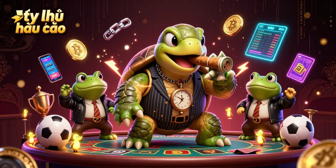 Engage with tỷ lệ nhà cái strategies through a lively casino scene featuring cartoon characters and gambling elements.